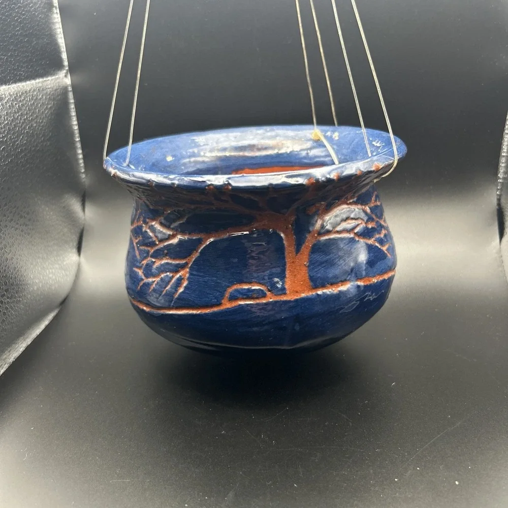 VTG Handmade Hanging Pottery Pot Planter 3 1/2